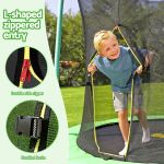 Child exiting trampoline with L-shaped zip entry