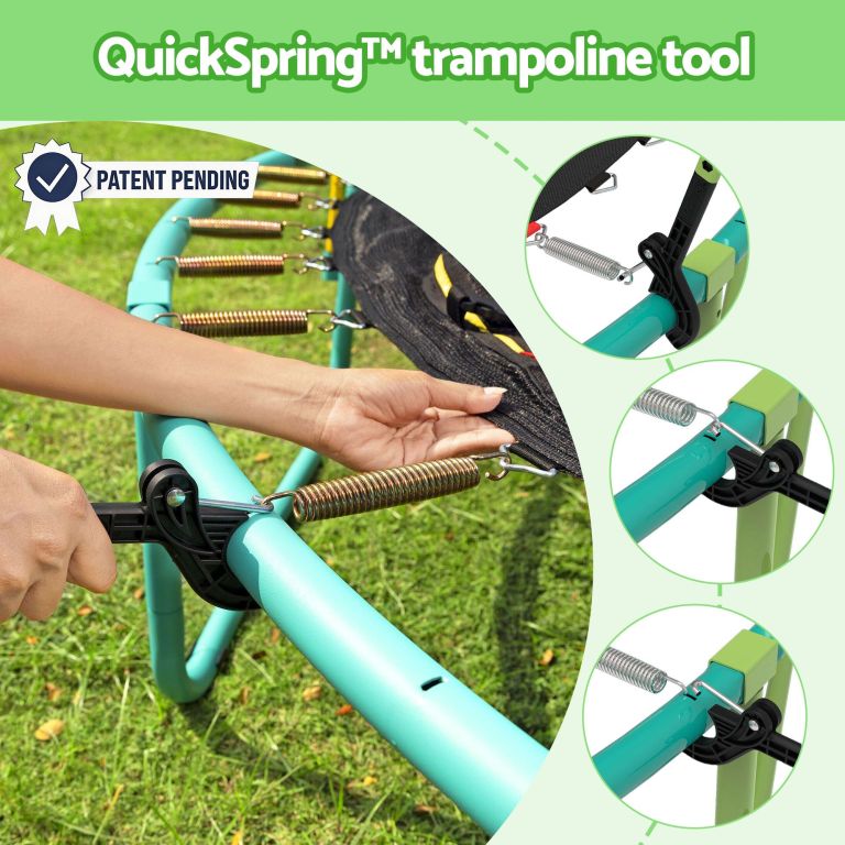 QuickSpring trampoline tool attaching spring to frame
