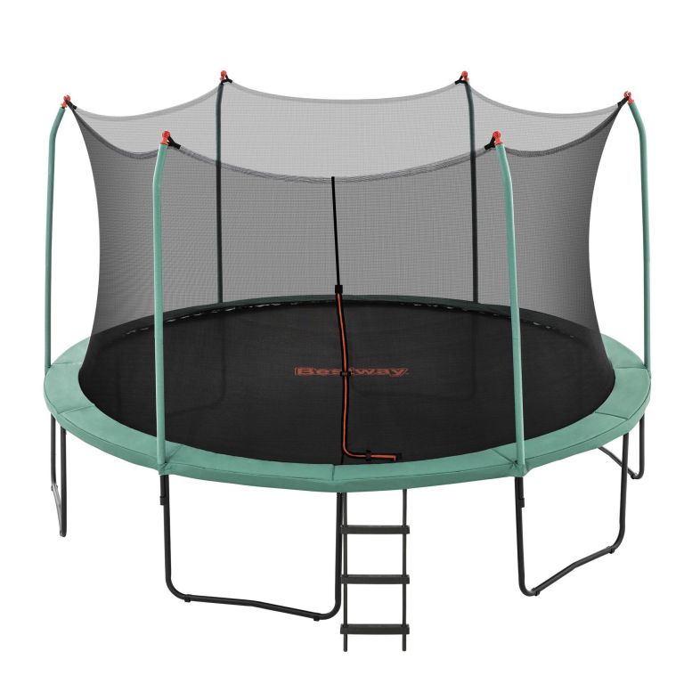 bestway 14ft trampoline kids rebounder safety net enclosure outdoor fitness 4.27m for ages 6+ Round trampoline with safety net and ladder