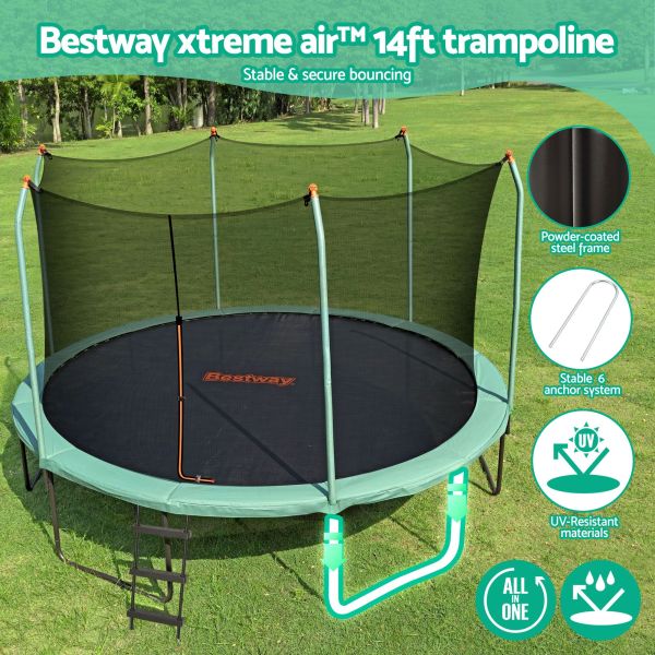 bestway 14ft trampoline kids rebounder safety net enclosure outdoor fitness 4.27m for ages 6+ Bestway 14ft trampoline with safety net enclosure