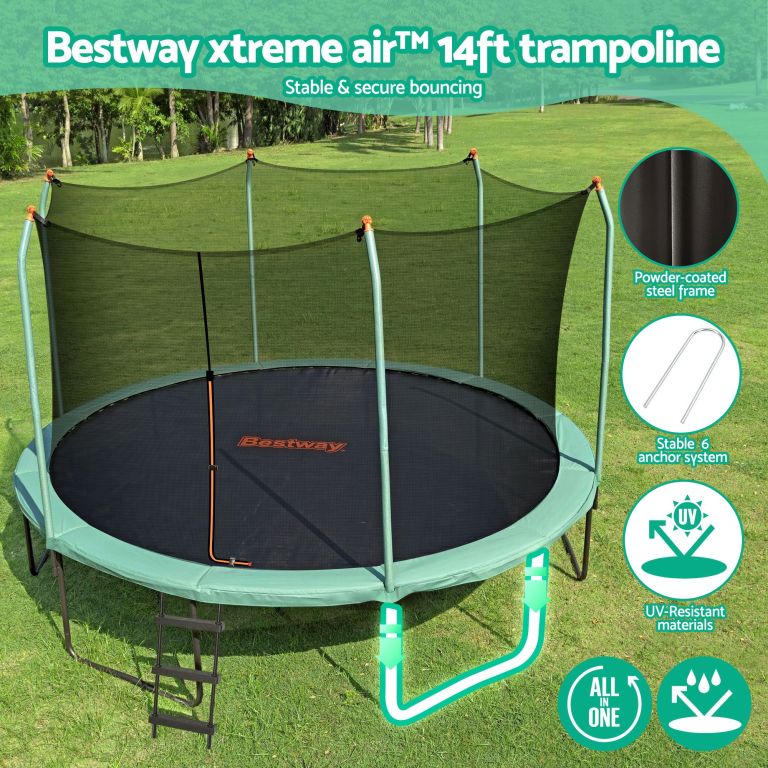 bestway 14ft trampoline kids rebounder safety net enclosure outdoor fitness 4.27m for ages 6+ Bestway 14ft trampoline with safety net enclosure