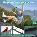 bestway 14ft trampoline kids rebounder safety net enclosure outdoor fitness 4.27m for ages 6+ Boy jumping on backyard trampoline with safety net