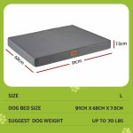 Large grey dog bed with dimensions labelled