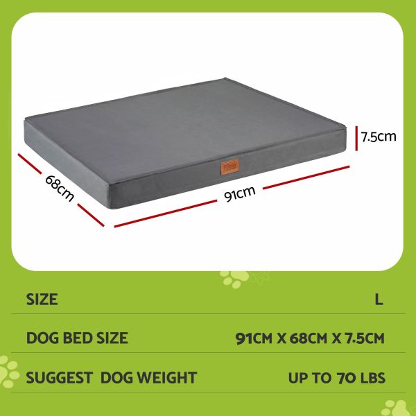 i.pet dog bed large water resistant egg crate foam orthopedic pet mat grey Large grey dog bed with dimensions labelled