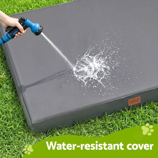 i.pet dog bed xl water resistant egg crate foam orthopedic pet mat grey Hose spraying water onto grey water-resistant cover