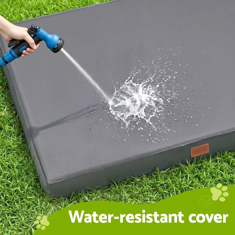 i.pet dog bed xl water resistant egg crate foam orthopedic pet mat grey Hose spraying water onto grey water-resistant cover