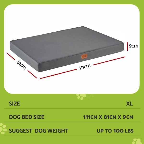 i.pet dog bed xl water resistant egg crate foam orthopedic pet mat grey XL grey dog bed with dimensions displayed
