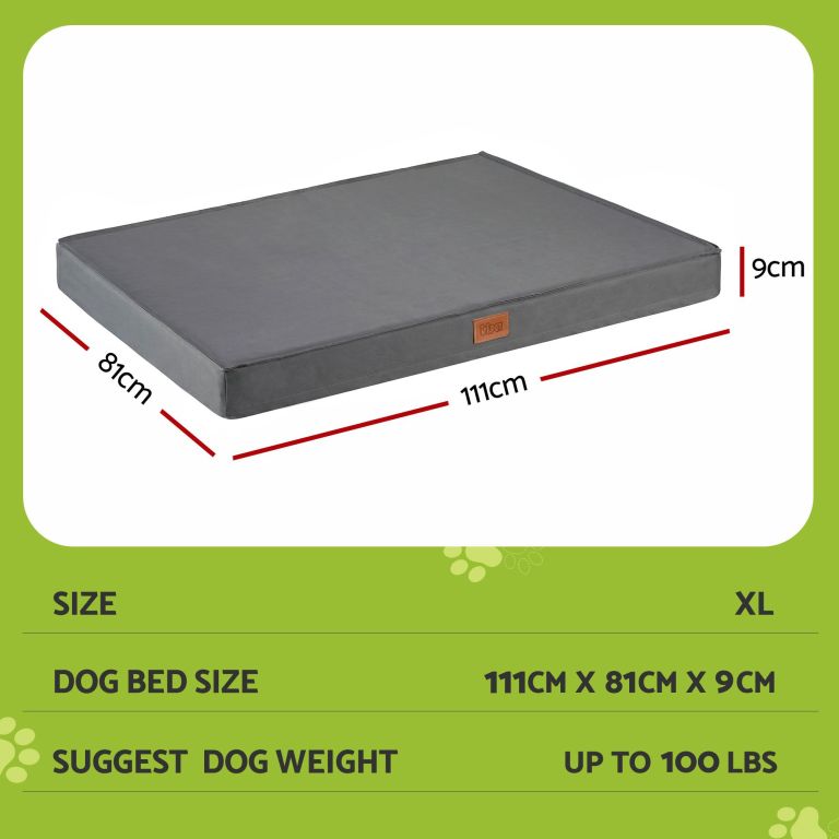 i.pet dog bed xl water resistant egg crate foam orthopedic pet mat grey XL grey dog bed with dimensions displayed