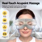 livemor eye and head massager with heat, eye massager, forehand and temple massager, air compression & bluetooth music, 5 modes, 180° foldable, relaxation gifts for mom dad women men Woman wearing electronic eye massager device