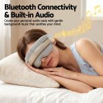 livemor eye and head massager with heat, eye massager, forehand and temple massager, air compression & bluetooth music, 5 modes, 180° foldable, relaxation gifts for mom dad women men Woman wearing Bluetooth eye massager with audio