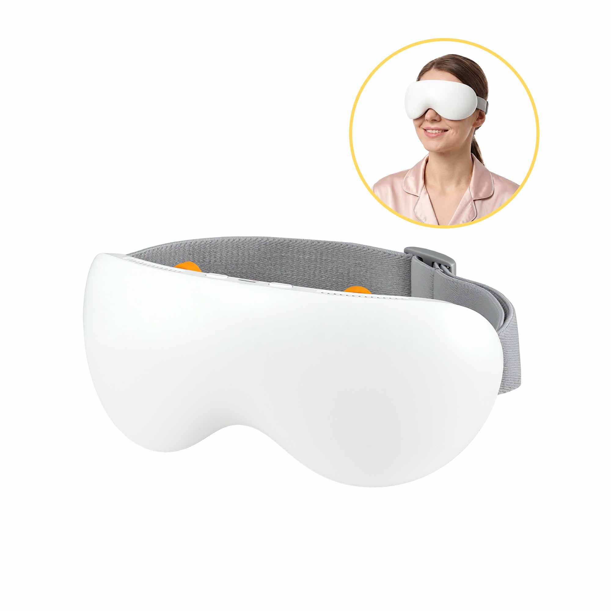 eye massage 03 cold wh 00.jpg Woman wearing white electronic eye massager mask