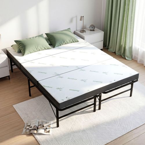 Bamboo mattress on foldable metal bed frame
