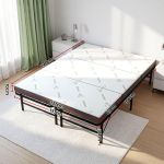 giselle folding bed with mattress double portable foldable guest bed bamboo cover Foldable bamboo mattress bed with dimensions labelled