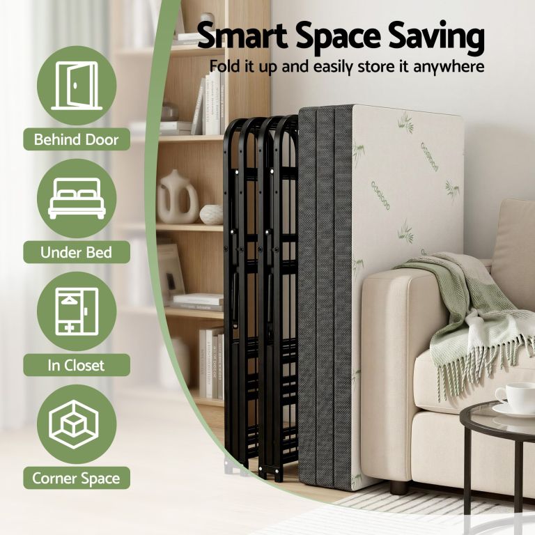 giselle folding bed with mattress double portable foldable guest bed bamboo cover Foldable bed stored upright in living room