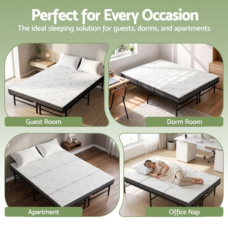giselle folding bed with mattress double portable foldable guest bed bamboo cover Foldable bamboo mattress for guest and dorm rooms