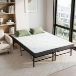 giselle folding bed with mattress double portable foldable guest bed bamboo cover Bamboo mattress on folding bed near window