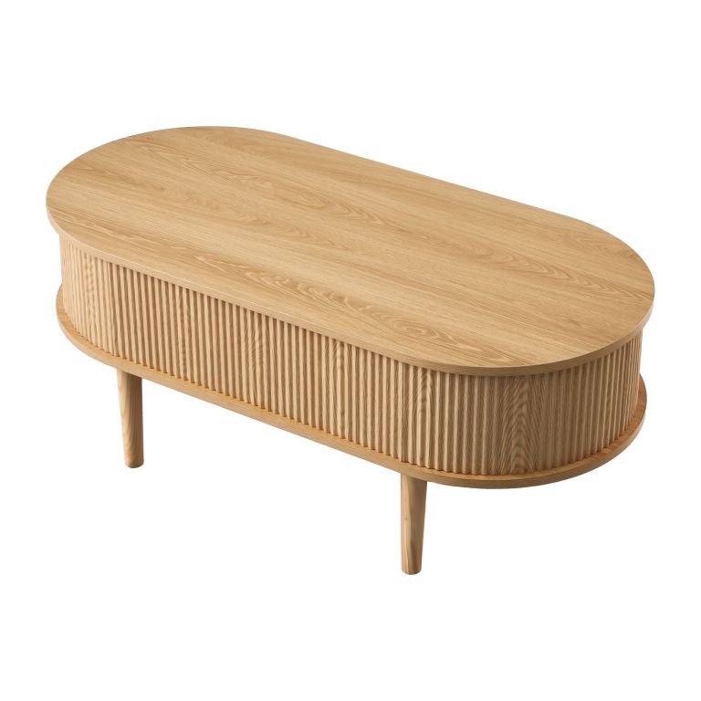 Oval wooden console table with fluted sides