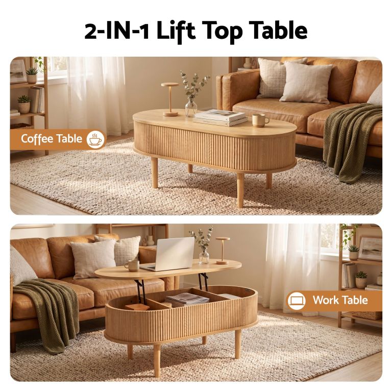 2-in-1 lift top wooden coffee table