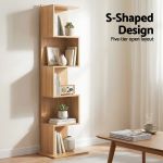 artiss 5 tiers bookshelf s shaped bookcase oak S-shaped wooden five-tier bookshelf with decor