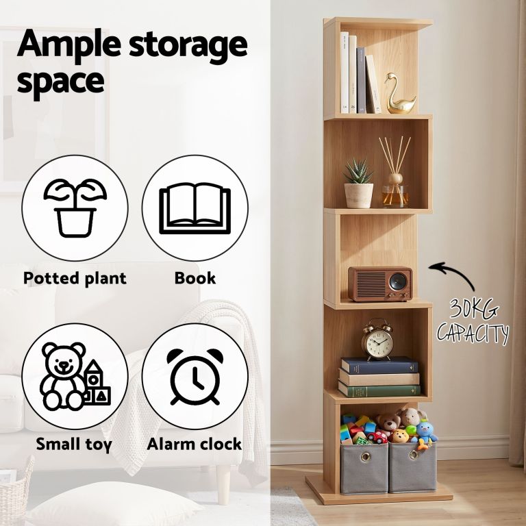artiss 5 tiers bookshelf s shaped bookcase oak Tall wooden shelving unit with ample storage