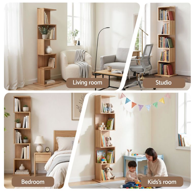 artiss 5 tiers bookshelf s shaped bookcase oak Wooden corner bookshelf styled in four home rooms