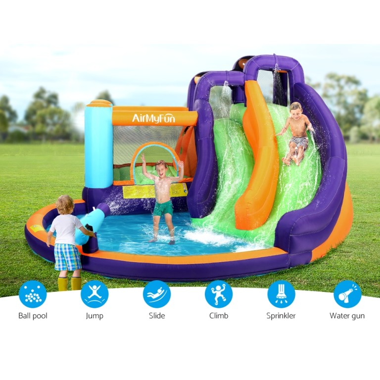airmyfun inflatable water slide kids jumping trampoline castle double slide Kids playing on inflatable water slide bouncy castle