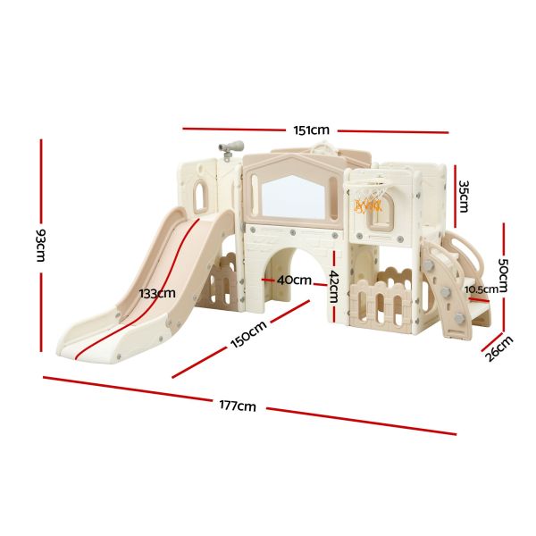 keezi kids slide set toddler indoor playset with drawing board beige Beige children's playset with slide and hoop