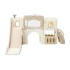 keezi kids slide set toddler indoor playset with drawing board beige Children's beige plastic playset with slide and hoop