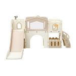 keezi kids slide set toddler indoor playset with drawing board beige Children's beige plastic playset with slide and hoop