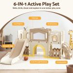 keezi kids slide set toddler indoor playset with drawing board beige 6-in-1 indoor toddler play set with slide