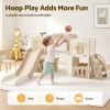 keezi kids slide set toddler indoor playset with drawing board beige Toddler playing basketball on indoor playset