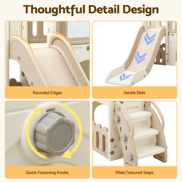 keezi kids slide set toddler indoor playset with drawing board beige Kids play slide with rounded edges and steps