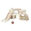 keezi kids slide set toddler indoor playset with drawing board beige Beige kids play centre with slide and hoop