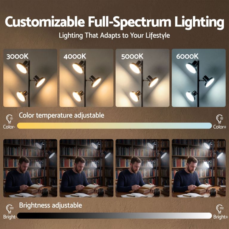 Adjustable floor lamp with customisable colour temperatures