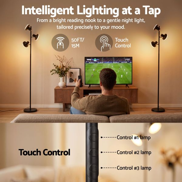 artiss led tree floor lamp, 36w modern dimmable standing lamp with remote & touch control, 4 color temperatures, 3 rotatable led light floor lamps for living room, bedroom, office Smart floor lamps with touch and remote control