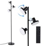 Black adjustable three-head floor lamp with remote