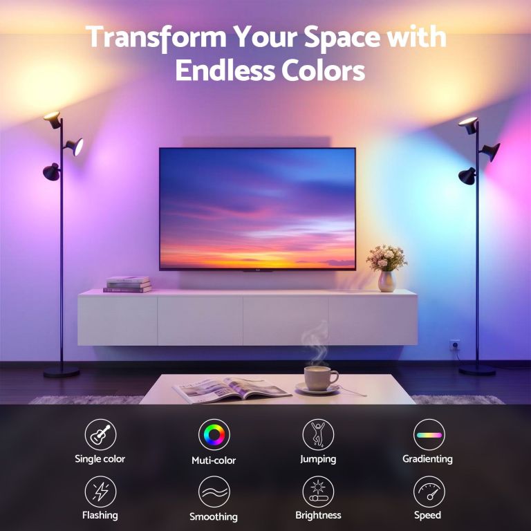 Living room with colourful LED ambient lighting
