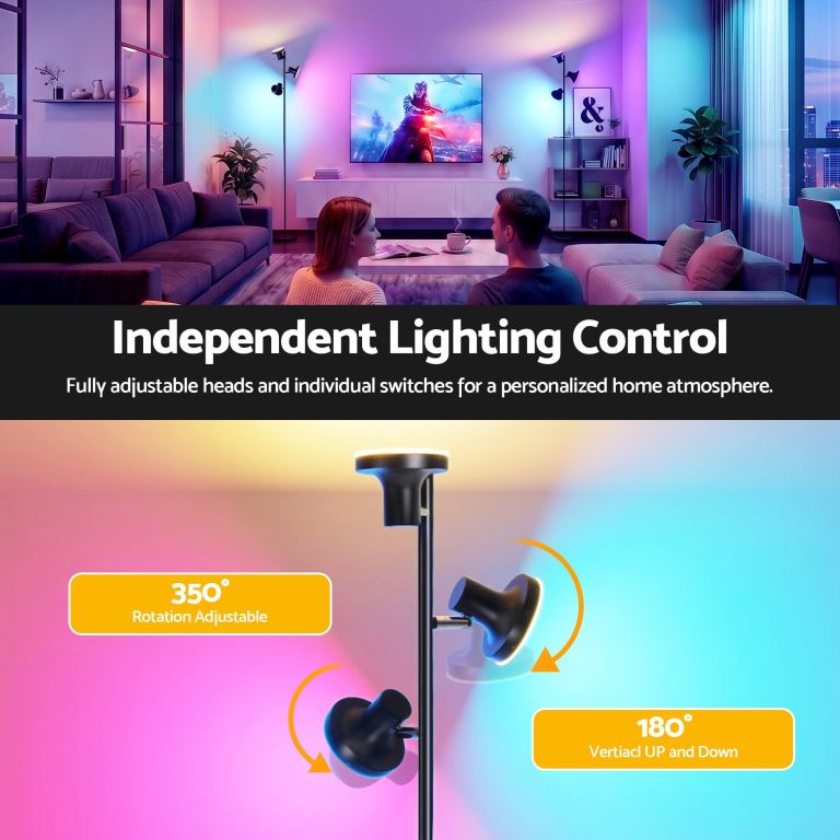 Adjustable RGB floor lamp in modern living room