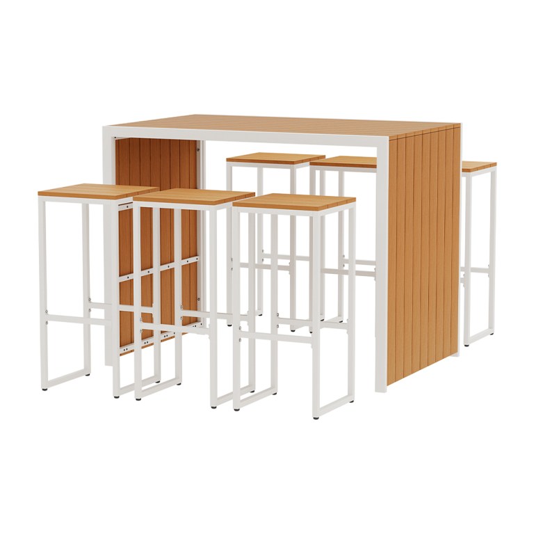gardeon 7 piece outdoor bar set table chairs patio bistro set 6 seater Modern wooden outdoor bar table with matching stools