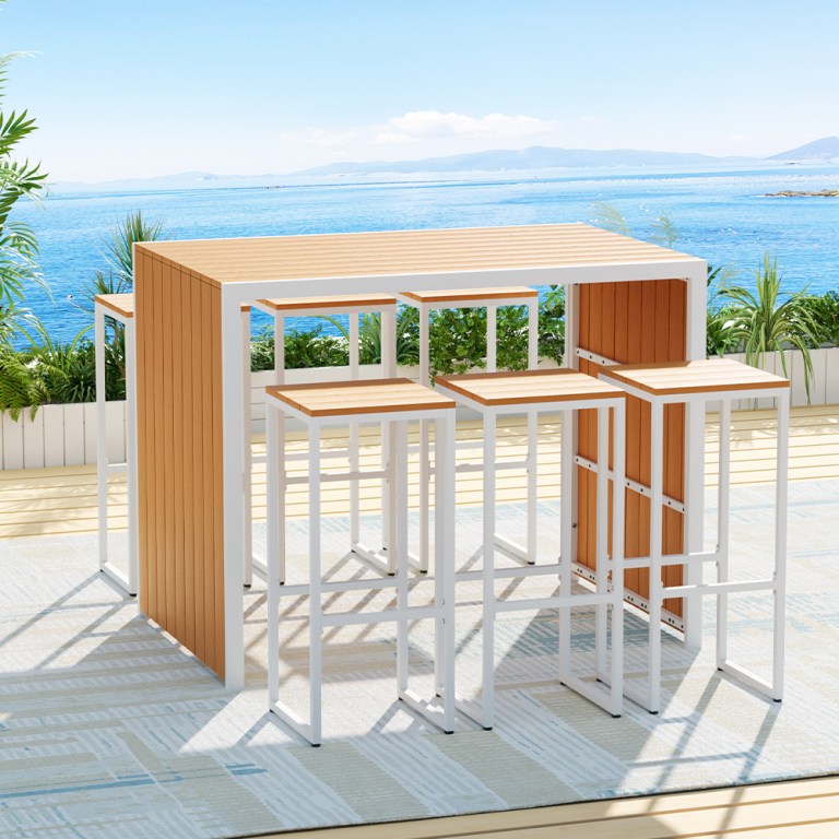 gardeon 7 piece outdoor bar set table chairs patio bistro set 6 seater Outdoor bar table and stools overlooking ocean