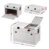 Foldable plastic storage box with dimensions labelled