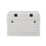 gardeon 80l outdoor storage box foldable camping collapsible bins organizer Light grey plastic storage cabinet with double lid