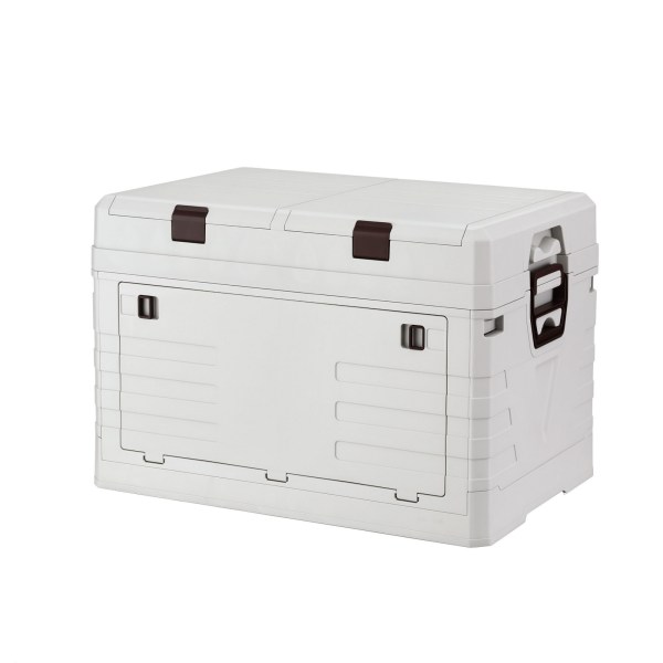 Light grey plastic storage box with latches