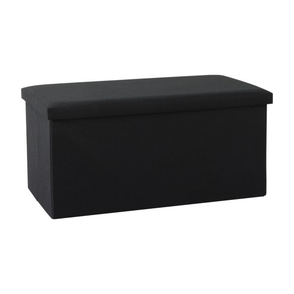 artiss storage ottoman bench folding blanket box toy organiser foot stool black Black upholstered storage ottoman with lid
