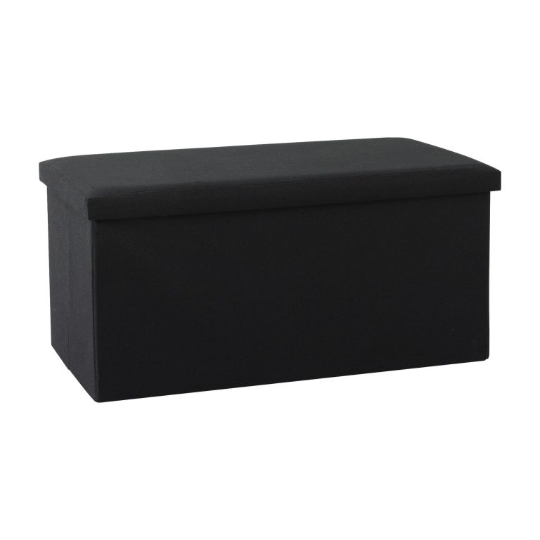 artiss storage ottoman bench folding blanket box toy organiser foot stool black Black upholstered storage ottoman with lid