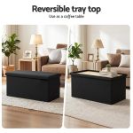 artiss storage ottoman bench folding blanket box toy organiser foot stool black Black storage ottoman with reversible tray top