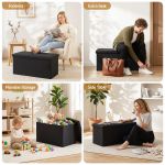 artiss storage ottoman bench folding blanket box toy organiser foot stool black Black storage ottoman used in living room