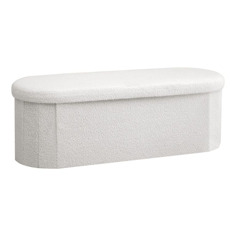 artiss storage ottoman foot stool rest boucle fabric foldable white Curved cream bouclé upholstered bench