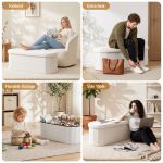 artiss storage ottoman foot stool rest boucle fabric foldable white Multi-functional upholstered ottoman bench in living room