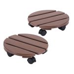 gardeon 2pc plant carts hdpe plant caddy with lockable wheels rolling brown Round wooden plant caddy with caster wheels